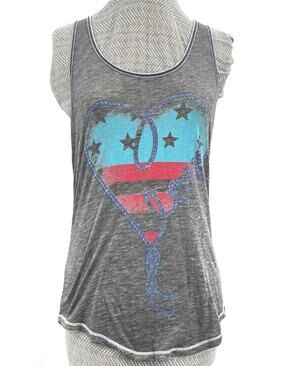 Gray Cowgirl Tank Top Love Rodeo Sheer Red White Blue Lightweight Racerback XS